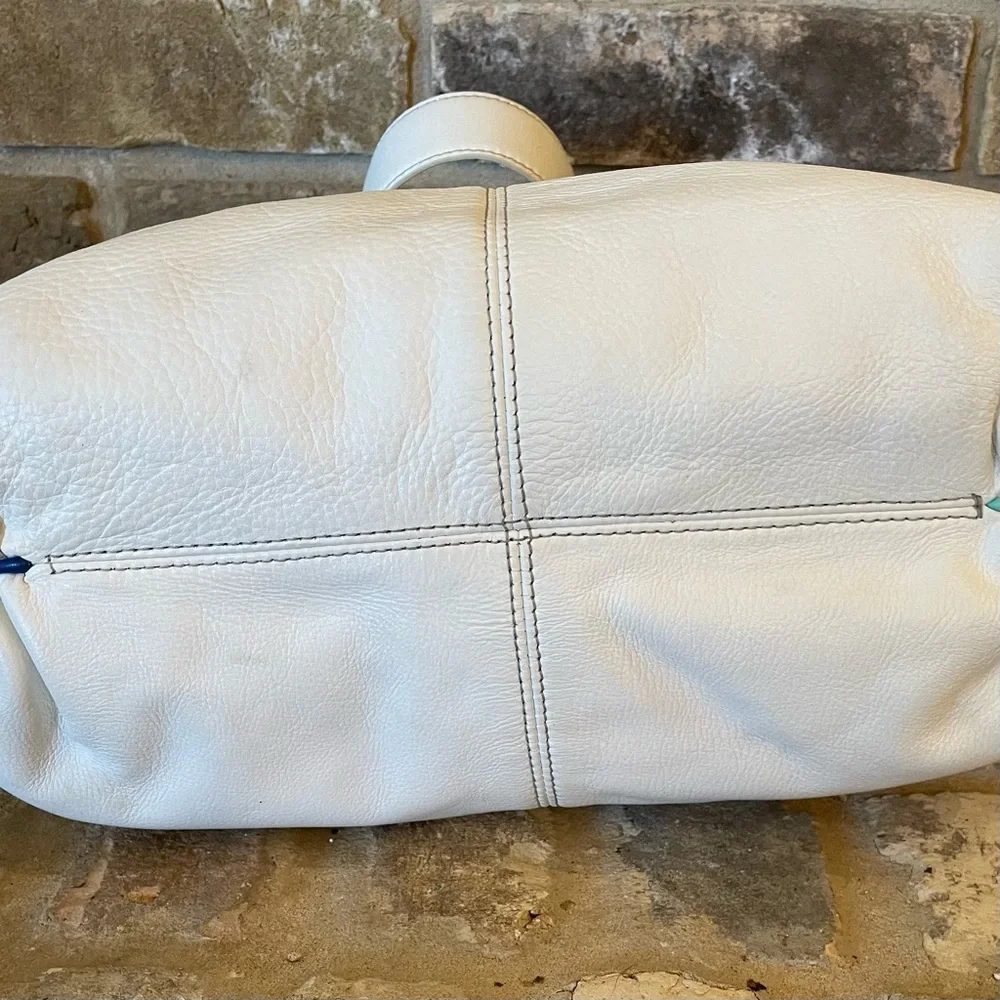 White Leather Hobo Bag with Multicolor Trim